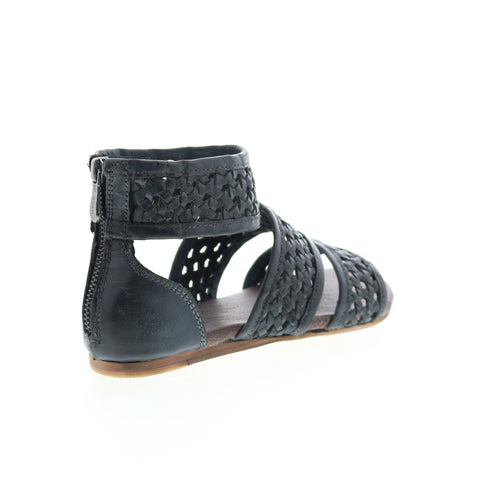 Roan Clio F850010 Womens Black Leather Zipper Strap Sandals Shoes