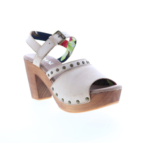 Roan Hana F853019 Womens Brown Leather Hook & Loop Heeled Sandals Shoes