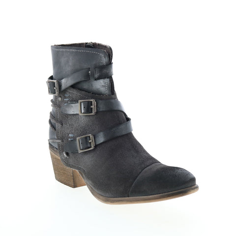 Roan Jag F858010 Womens Black Leather Hook & Loop Casual Dress Boots