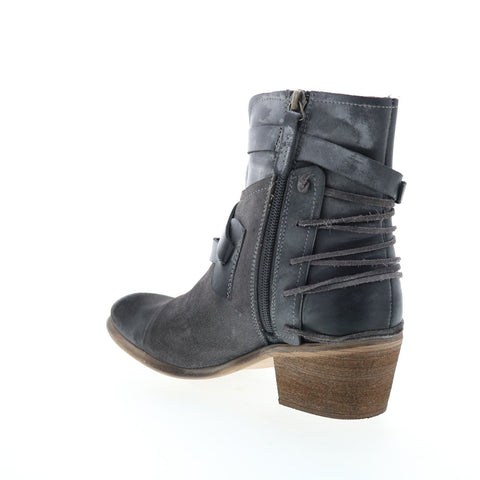 Roan Jag F858010 Womens Black Leather Hook & Loop Casual Dress Boots
