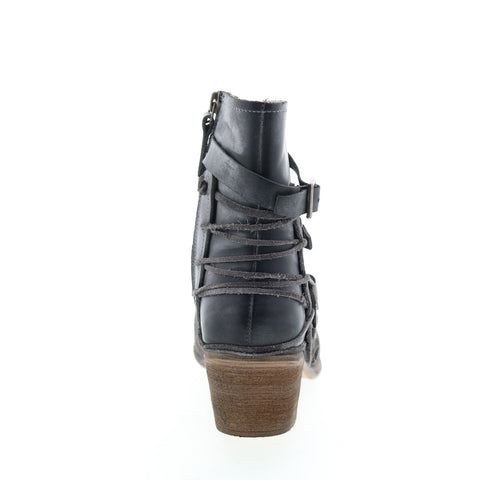 Roan Jag F858010 Womens Black Leather Hook & Loop Casual Dress Boots
