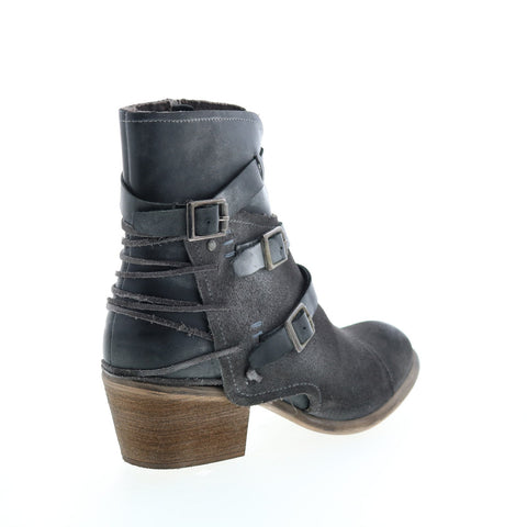 Roan Jag F858010 Womens Black Leather Hook & Loop Casual Dress Boots