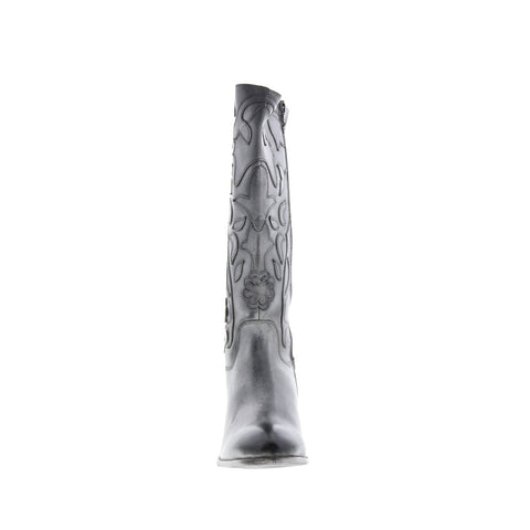 Roan Ellia F858034 Womens Black Leather Zipper Knee High Boots