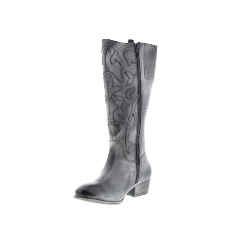 Roan Ellia F858034 Womens Black Leather Zipper Knee High Boots
