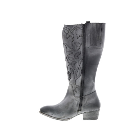 Roan Ellia F858034 Womens Black Leather Zipper Knee High Boots