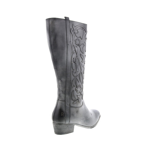 Roan Ellia F858034 Womens Black Leather Zipper Knee High Boots