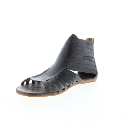 Roan Pearl F990004 Womens Black Leather Zipper Strap Sandals Shoes