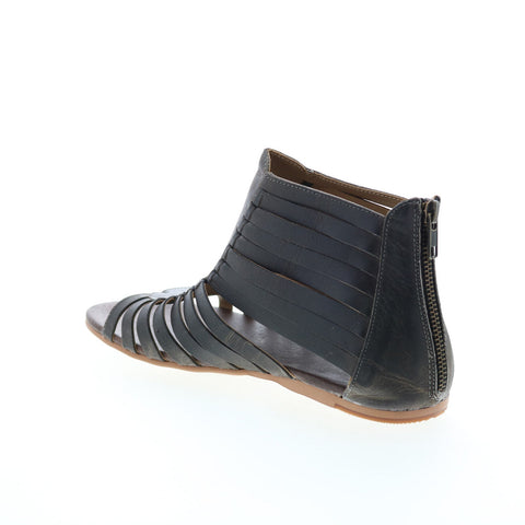 Roan Pearl F990004 Womens Black Leather Zipper Strap Sandals Shoes