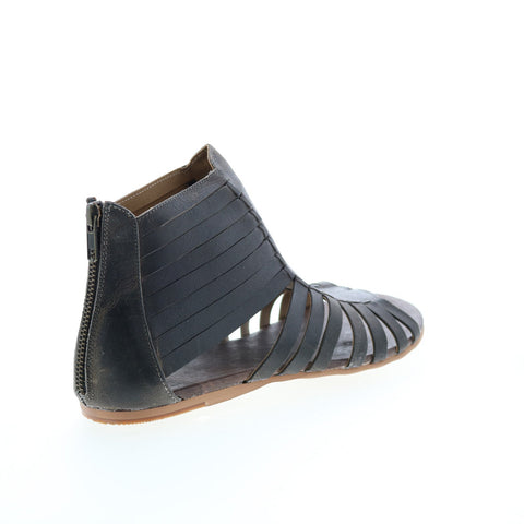 Roan Pearl F990004 Womens Black Leather Zipper Strap Sandals Shoes