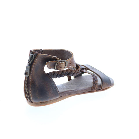 Roan Posey F990005 Womens Brown Leather Hook & Loop Strap Sandals Shoes