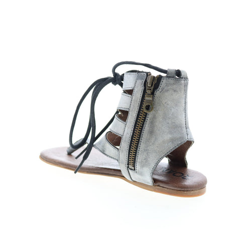 Roan Rosalinda F990009 Womens Gray Leather Lace Up Strap Sandals Shoes