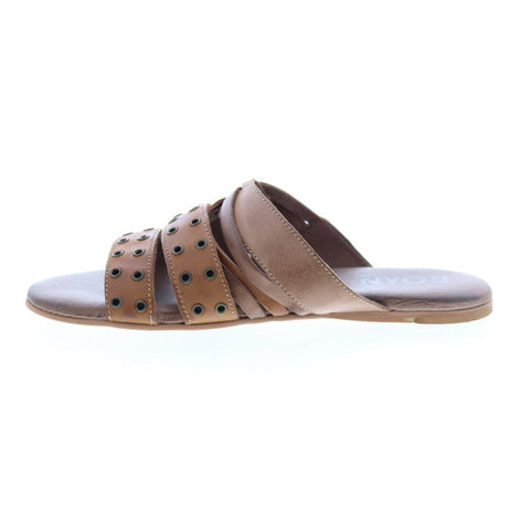 Roan Peony FR85004 Womens Brown Leather Slip On Slides Sandals Shoes