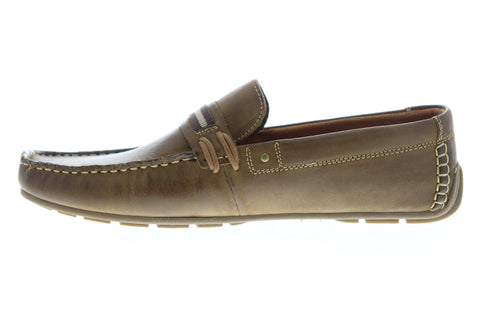 Steve Madden Gander Mens Brown Leather Slip On Moccasin Loafers Shoes
