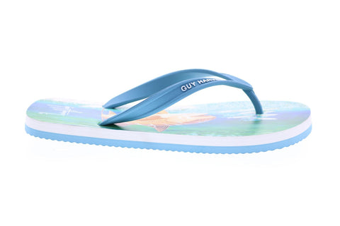 Guy Harvey Cayman Redfish GHMCAYMALR-4430 Mens Blue Leather Flip-Flops Sandals Shoes