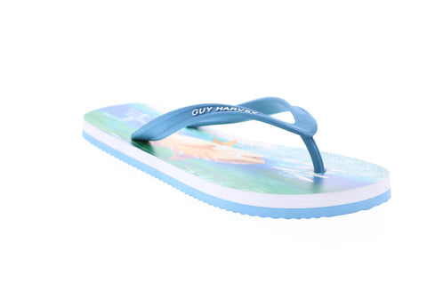 Guy Harvey Cayman Redfish GHMCAYMALR-4430 Mens Blue Leather Flip-Flops Sandals Shoes