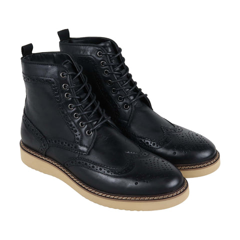 Steve Madden Goddard Mens Black Leather Casual Dress Lace Up Boots Shoes