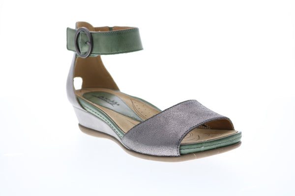 Earth Hera Metallic Leather Womens Gray Leather Strap Flats Shoes