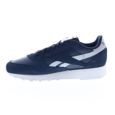 Reebok Classic Leather Mens Blue Suede Lace Up Lifestyle Sneakers Shoes