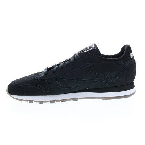 Reebok Classic Leather Mens Black Suede Lace Up Lifestyle Sneakers Shoes