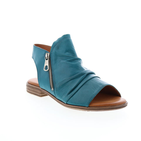 Miz Mooz Dylan Womens Blue Leather Zipper Heeled Sandals Shoes