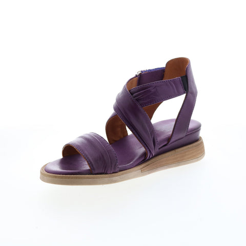 Miz Mooz Corneilius Womens Purple Leather Wedges Sandals Shoes
