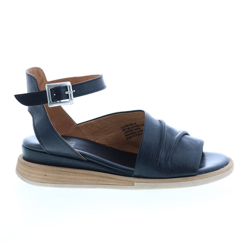 Miz Mooz Claire Womens Black Leather Wedges Sandals Shoes
