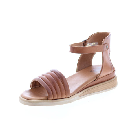 Miz Mooz Cloy Womens Brown Leather Hook & Loop Wedges Sandals Shoes