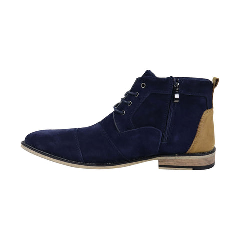 Steve Madden Johnnie Mens Blue Suede Casual Dress Lace Up Boots Shoes