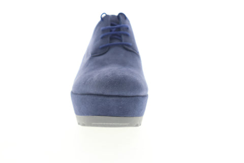 Camper Laika K200289-003 Womens Blue Suede Lace Up Oxford Flats Shoes
