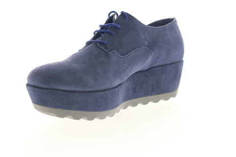 Camper Laika K200289-003 Womens Blue Suede Lace Up Oxford Flats Shoes