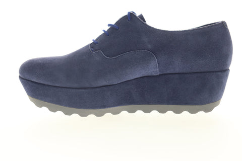 Camper Laika K200289-003 Womens Blue Suede Lace Up Oxford Flats Shoes