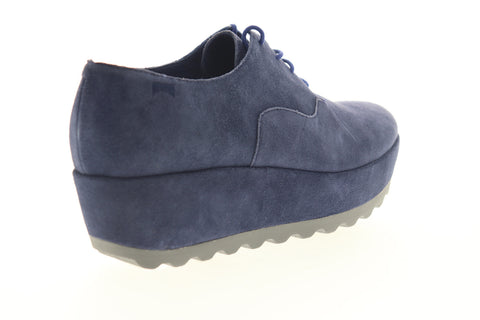 Camper Laika K200289-003 Womens Blue Suede Lace Up Oxford Flats Shoes