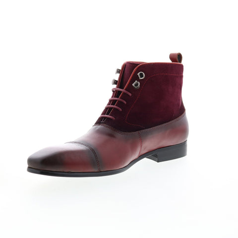 Carrucci Button-up Denim Zip Boots Mens Burgundy Leather Casual Dress Boots