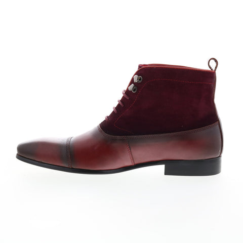 Carrucci Button-up Denim Zip Boots Mens Burgundy Leather Casual Dress Boots