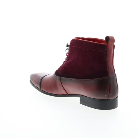 Carrucci Button-up Denim Zip Boots Mens Burgundy Leather Casual Dress Boots