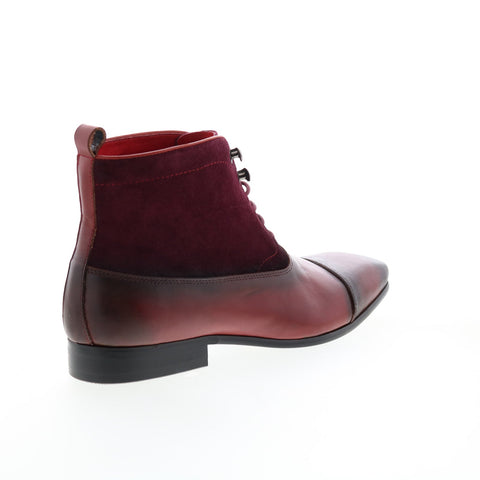 Carrucci Button-up Denim Zip Boots Mens Burgundy Leather Casual Dress Boots