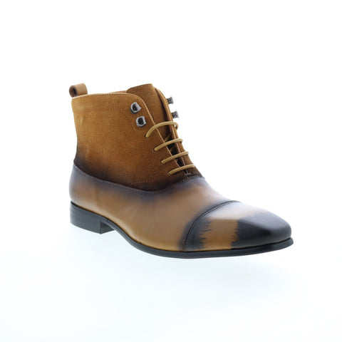 Carrucci Button-up Denim Zip Boots KB524-11 Mens Brown Casual Dress Boots