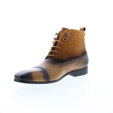 Carrucci Button-up Denim Zip Boots KB524-11 Mens Brown Casual Dress Boots
