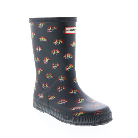 Hunter Little Kids Original First Classic Mini Rainbow Print Boys Black Rain Boots