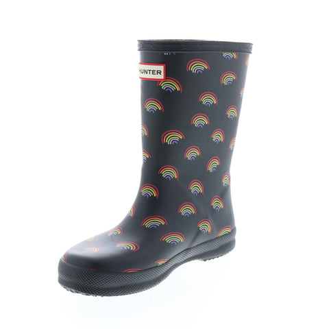 Hunter Little Kids Original First Classic Mini Rainbow Print Boys Black Rain Boots