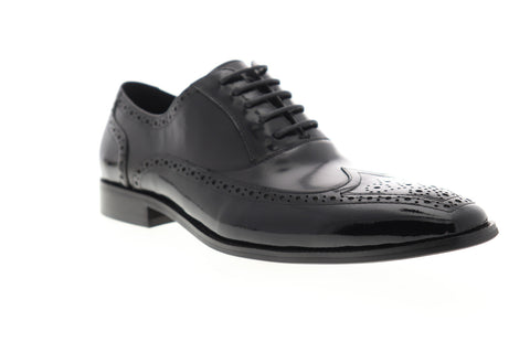 Carrucci Calt Shin KS142-02PC Mens Black Patent Leather Wingtip Oxfords Shoes