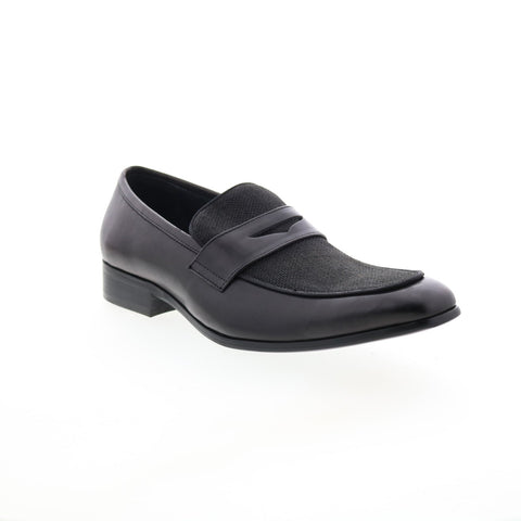 Carrucci Denim Leather Loafer KS2240-12CC Mens Black Loafers Penny Shoes