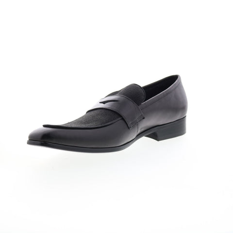 Carrucci Denim Leather Loafer KS2240-12CC Mens Black Loafers Penny Shoes