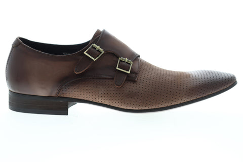 Carrucci Perforated Double Monk Strap KS308-06 Mens Brown Leather Oxfords Shoes