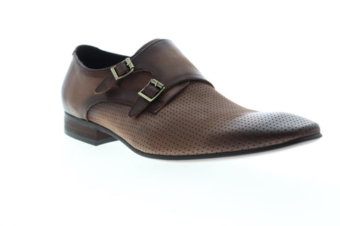 Carrucci Perforated Double Monk Strap KS308-06 Mens Brown Leather Oxfords Shoes