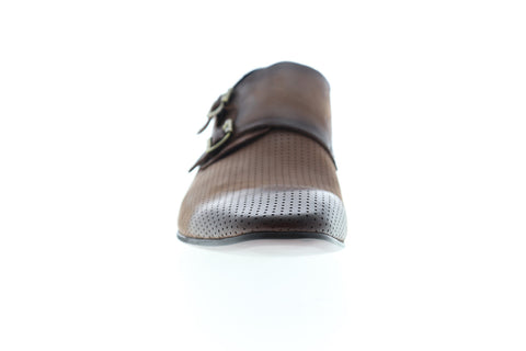 Carrucci Perforated Double Monk Strap KS308-06 Mens Brown Leather Oxfords Shoes