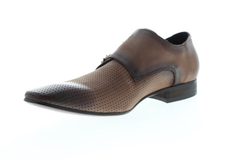 Carrucci Perforated Double Monk Strap KS308-06 Mens Brown Leather Oxfords Shoes