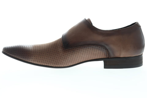 Carrucci Perforated Double Monk Strap KS308-06 Mens Brown Leather Oxfords Shoes