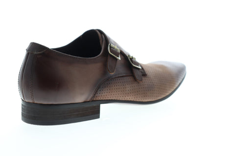 Carrucci Perforated Double Monk Strap KS308-06 Mens Brown Leather Oxfords Shoes