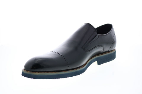Carrucci KS511-12 Mens Black Leather Loafers & Slip Ons Penny Shoes